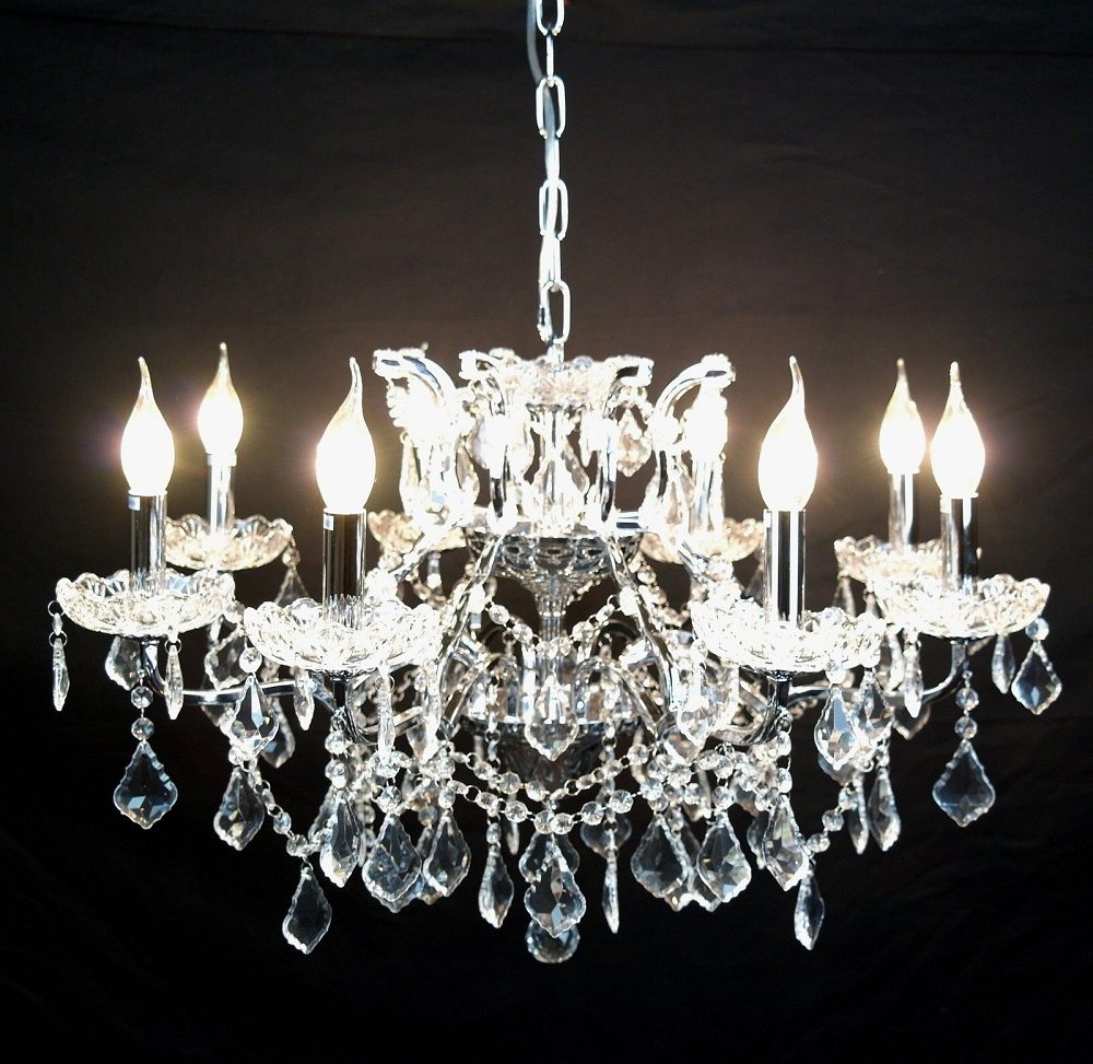 Chrome 8 Branch Shallow Cut Glass Chandelier