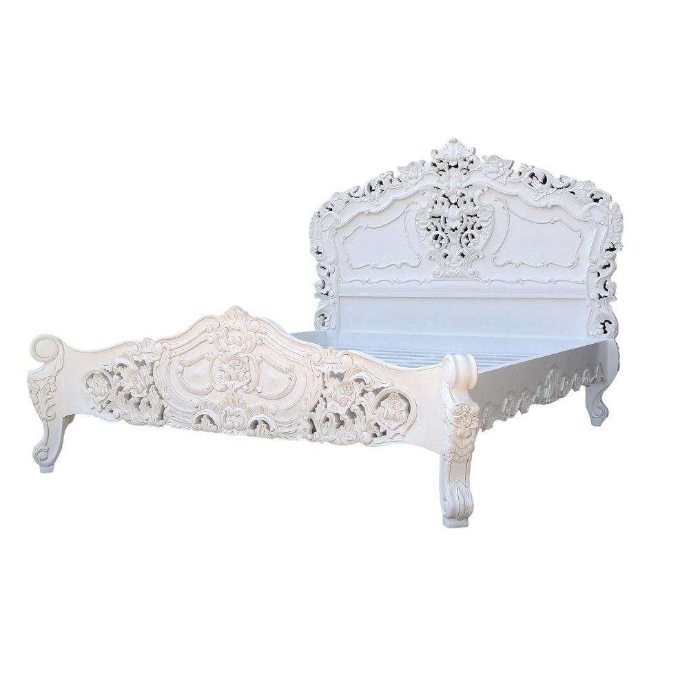 Rococo 4ft6 Double Size Mahogany Carved White Painted Bed