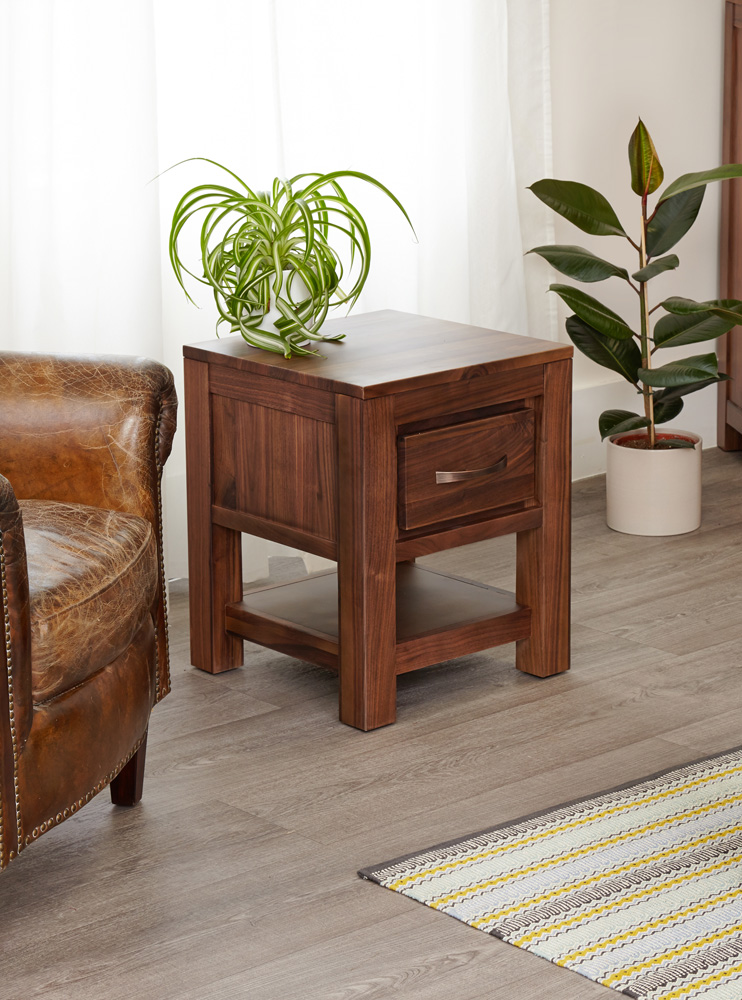 Mayan Walnut One Drawer Lamp Table