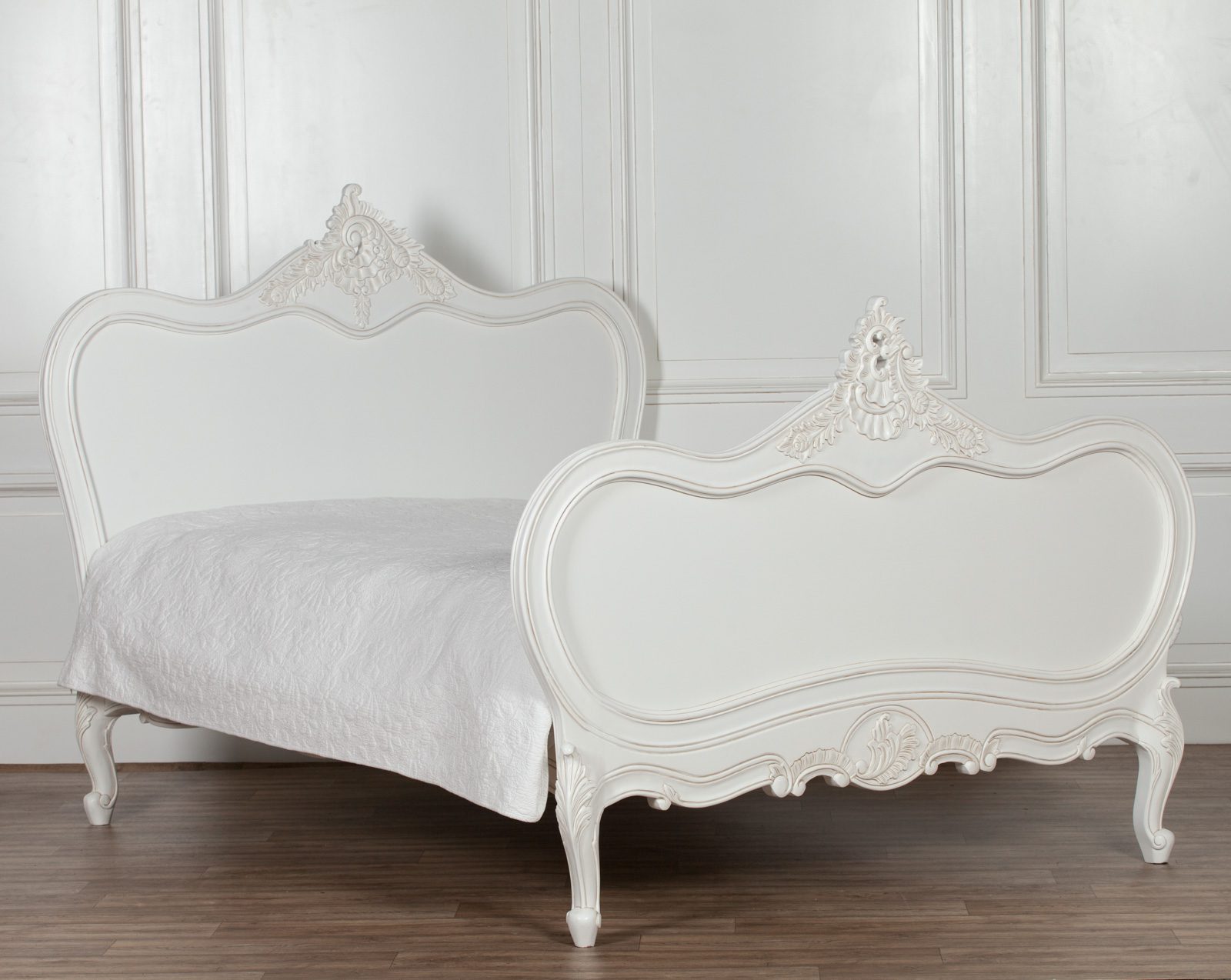 French Chateau 4ft6 Double Size Solid Wooden Mahogany White Painted Bed