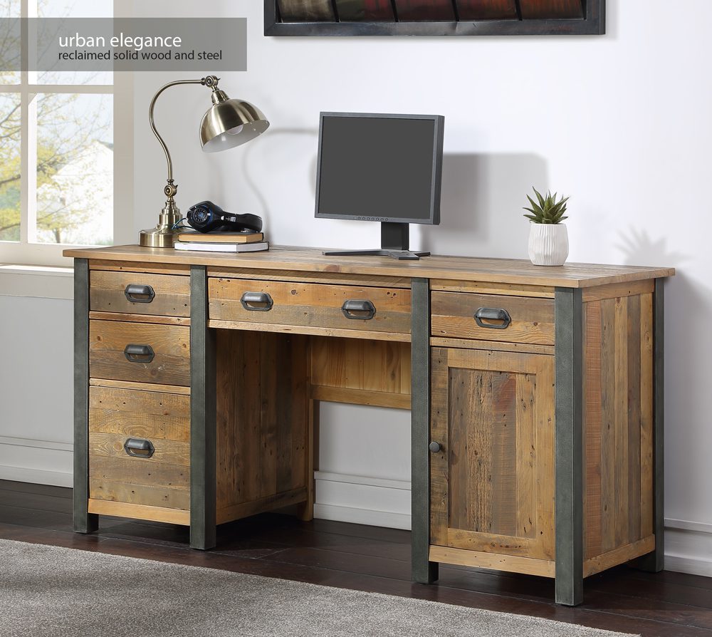 Urban Elegance – Reclaimed Twin Pedestal Home Office Desk