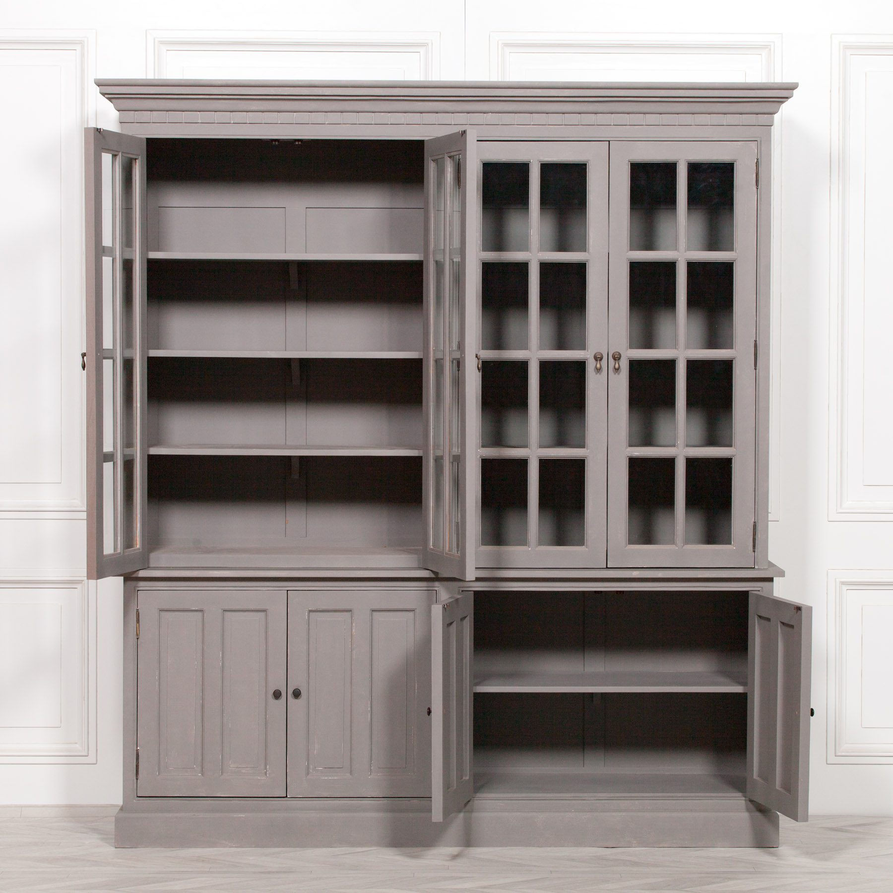 Chalky Rustic Grey Painted Display Cabinet