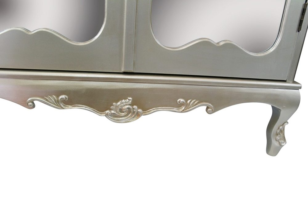 French Antique Silver Double Mirrored Door Armoire