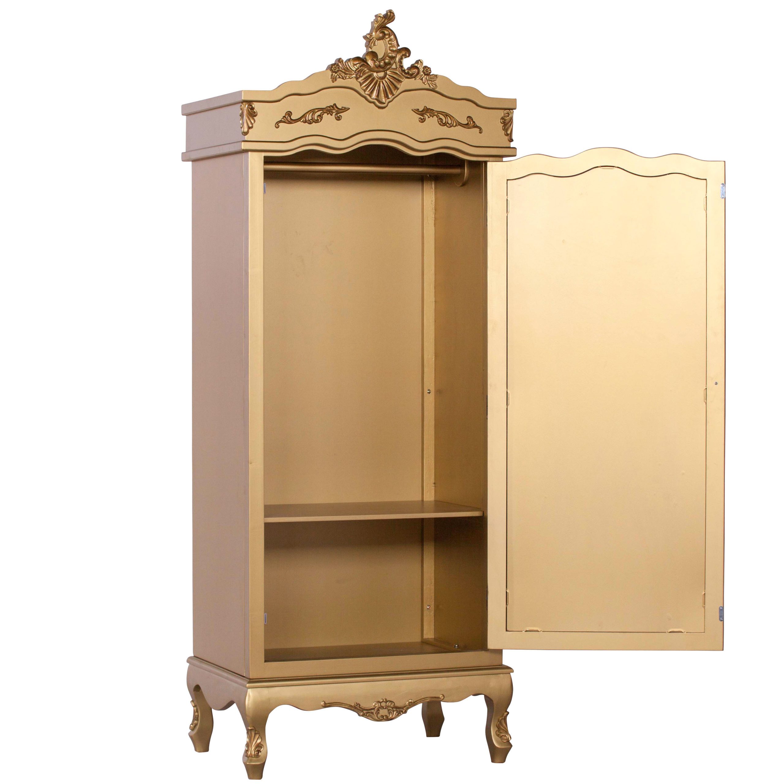 French Antique Gold Single Door Armoire with Mirrored Door Glasstone