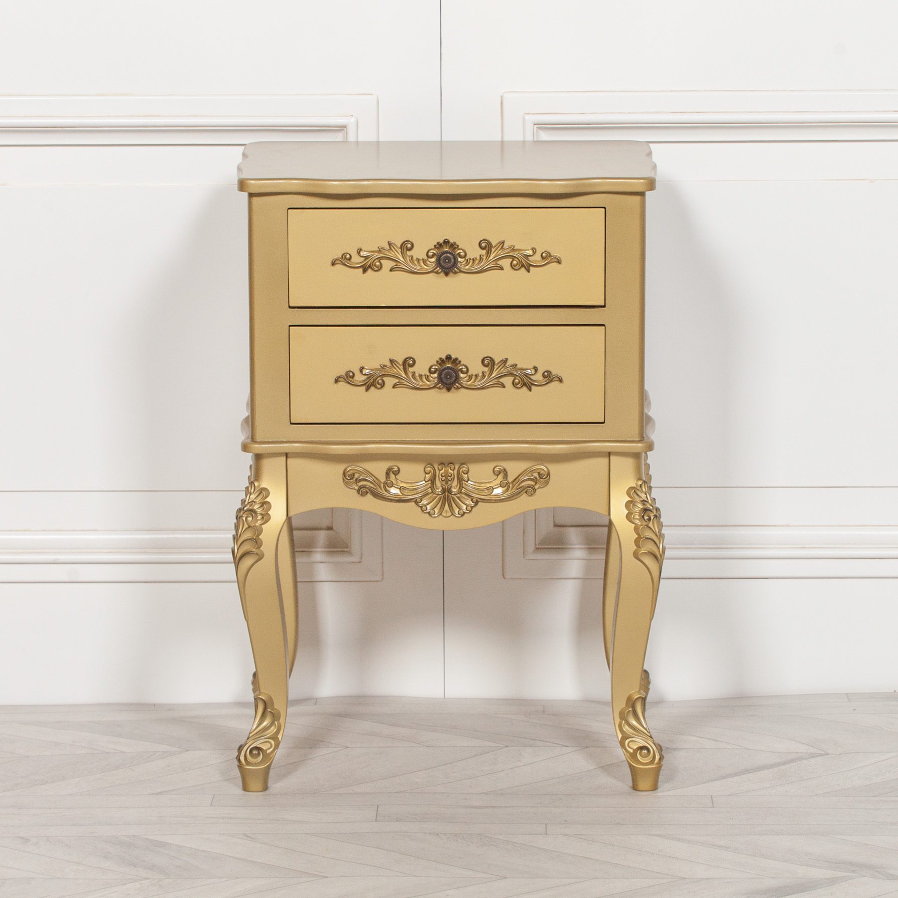 French Antique Gold 2 Drawer Bedside