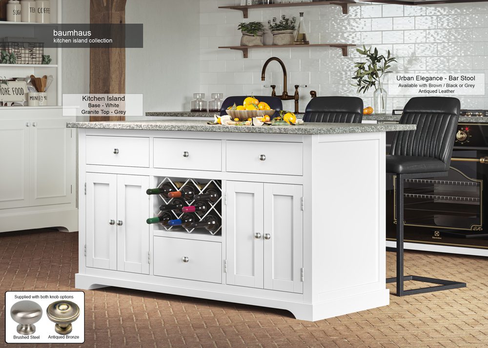 White Kitchen Island With Grey Granite Worktop