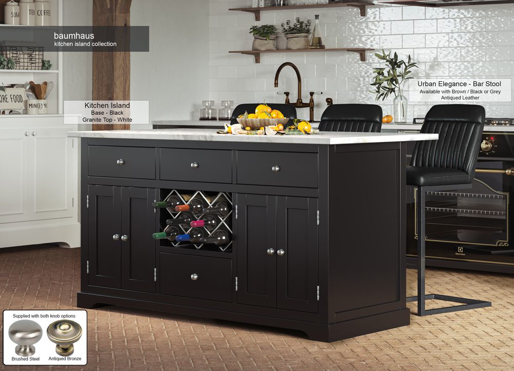 Black Kitchen Island With White Granite Worktop