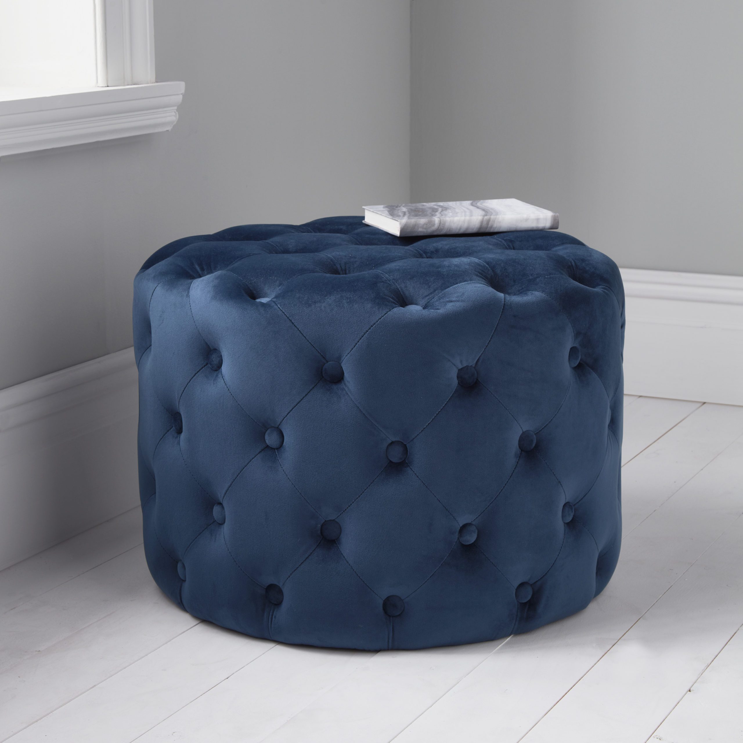 Mystique Blue Tufted Velvet Pouffe