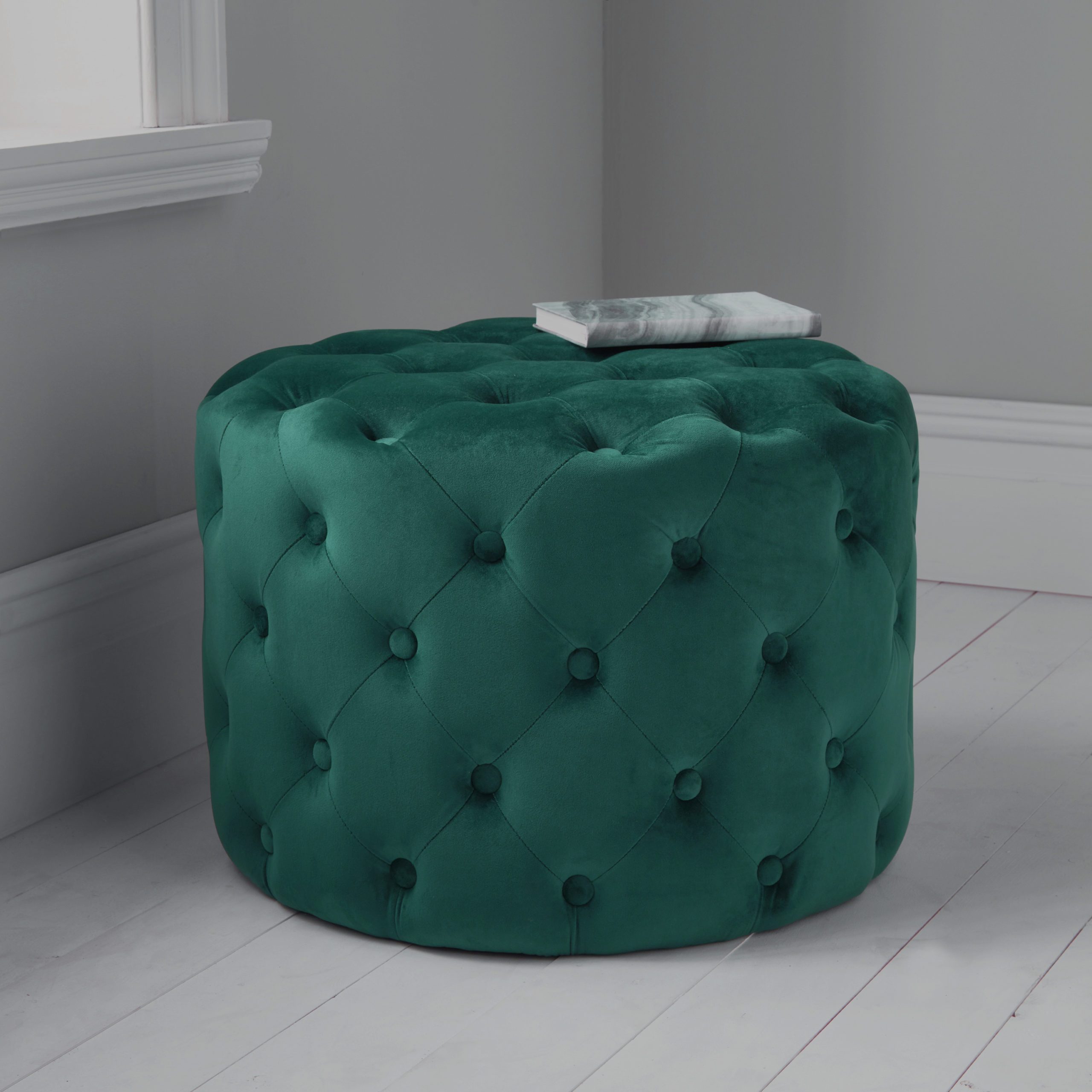 Green Tufted Velvet Stool