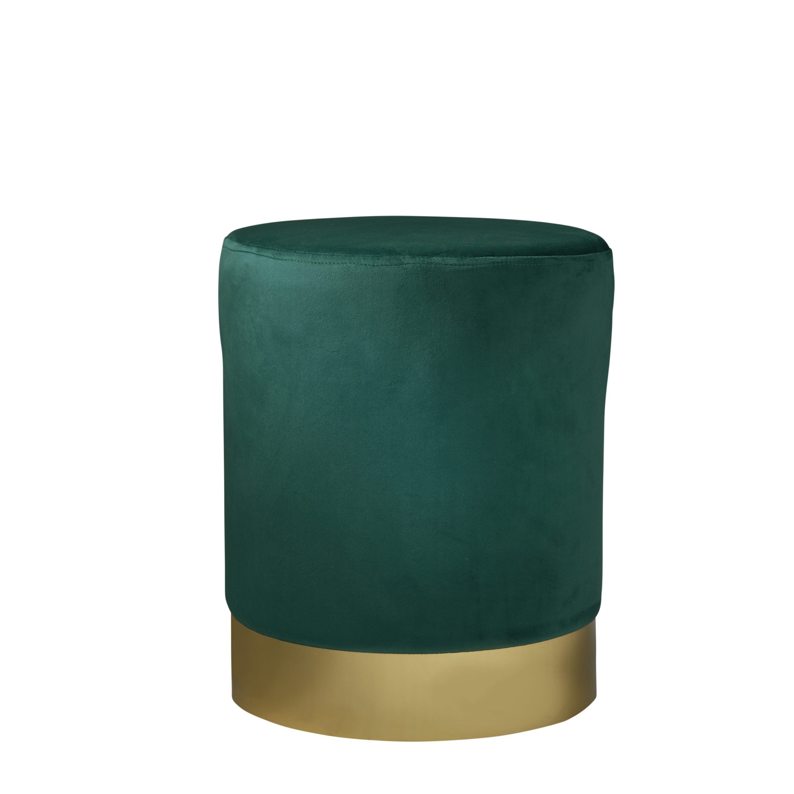 Round Deep Green Velvet Stool – Gold Finish