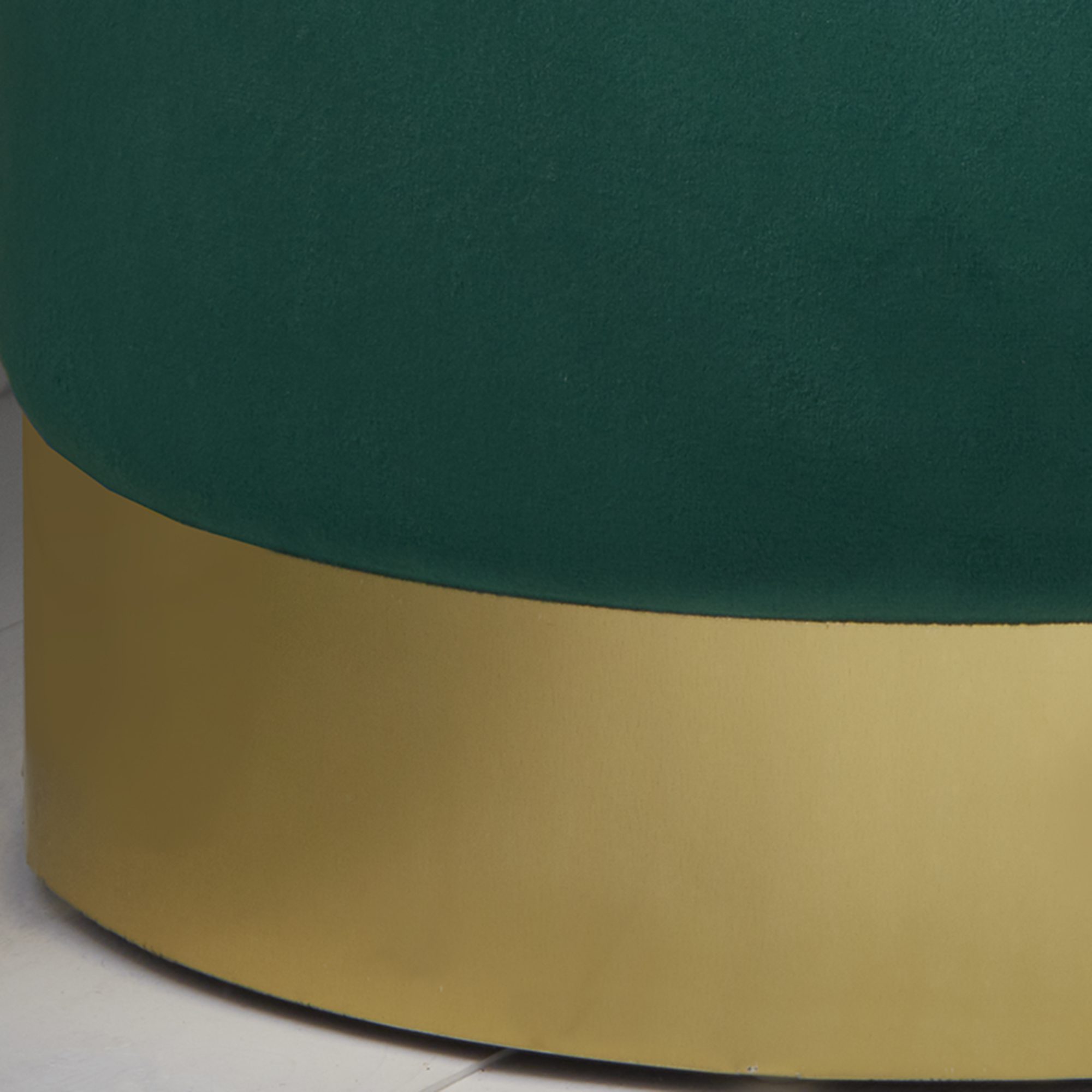 Round Deep Green Velvet Stool – Gold Finish