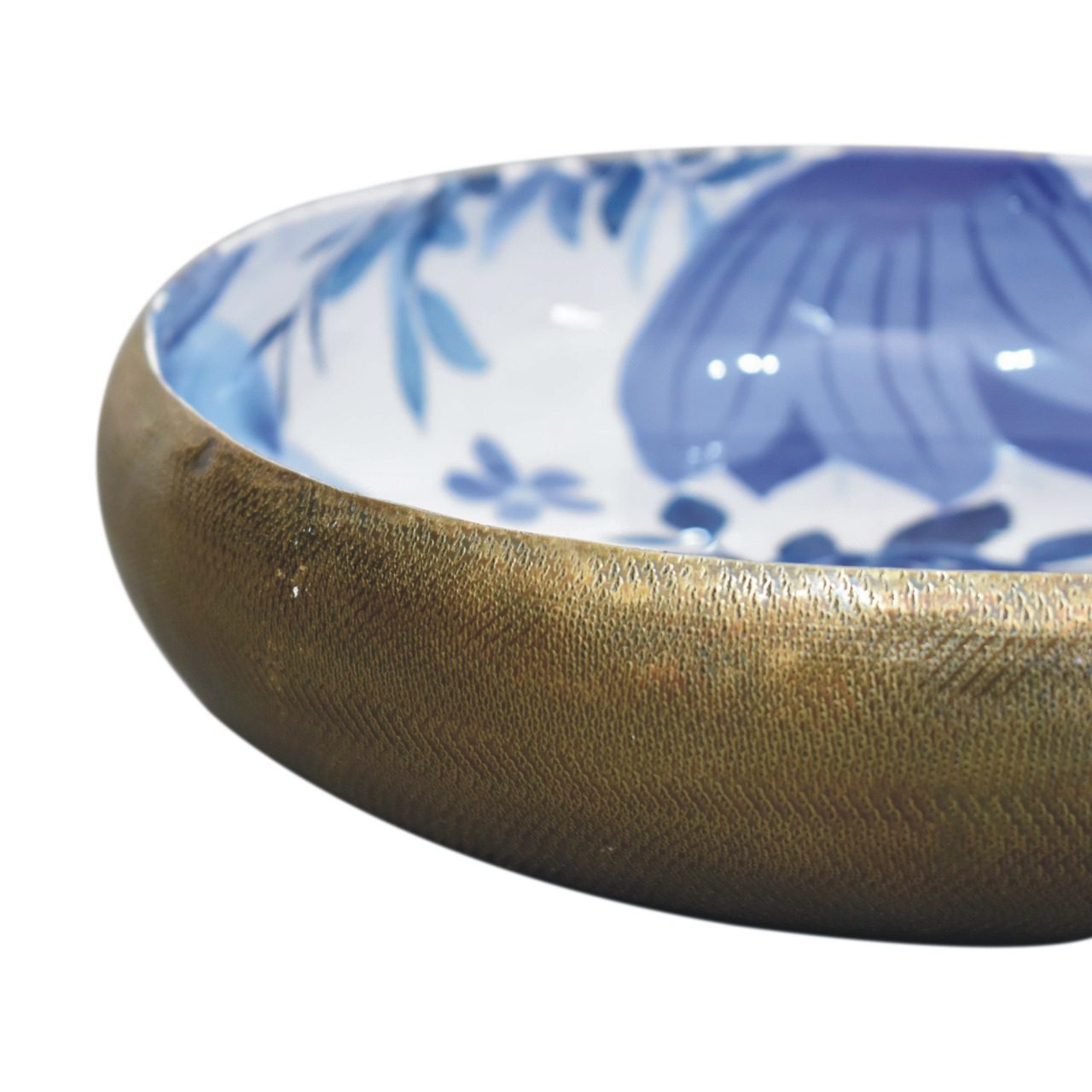 Blue Floral and Brass Fruit Bowl