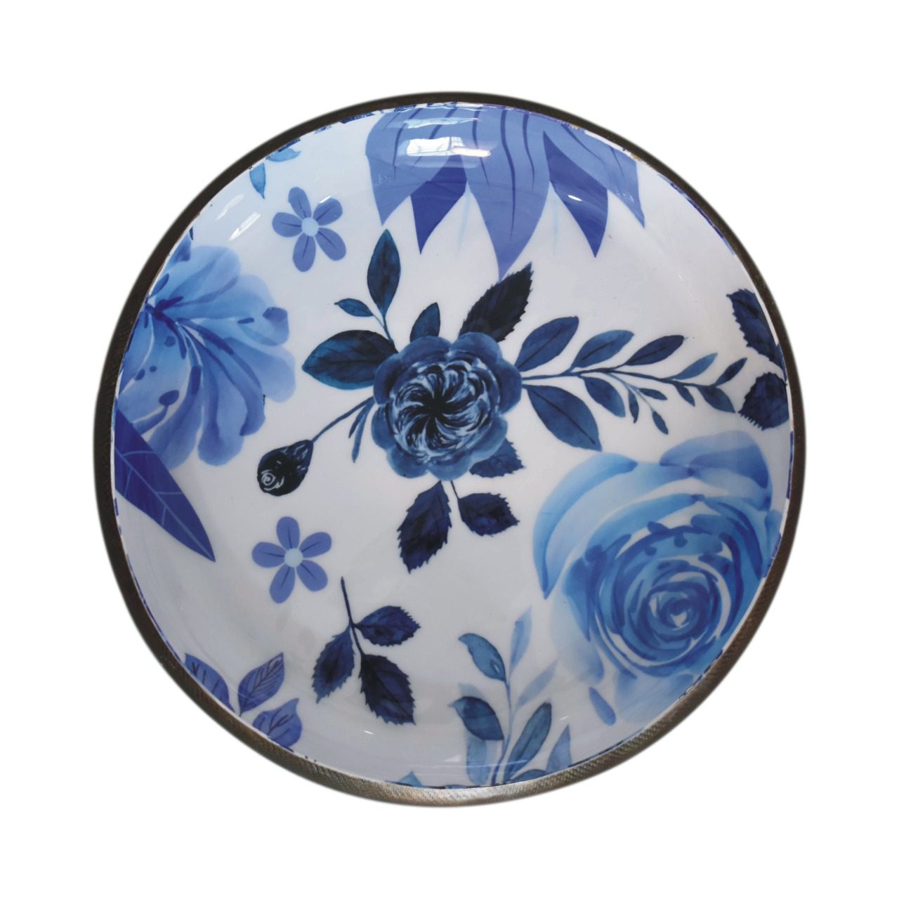 Blue Floral and Brass Fruit Bowl