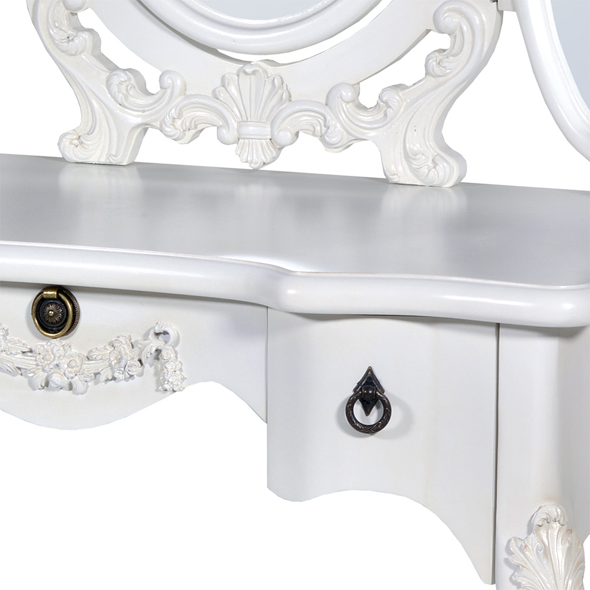 Boudoir Provence Dressing Table with Triple Mirror – Antique White