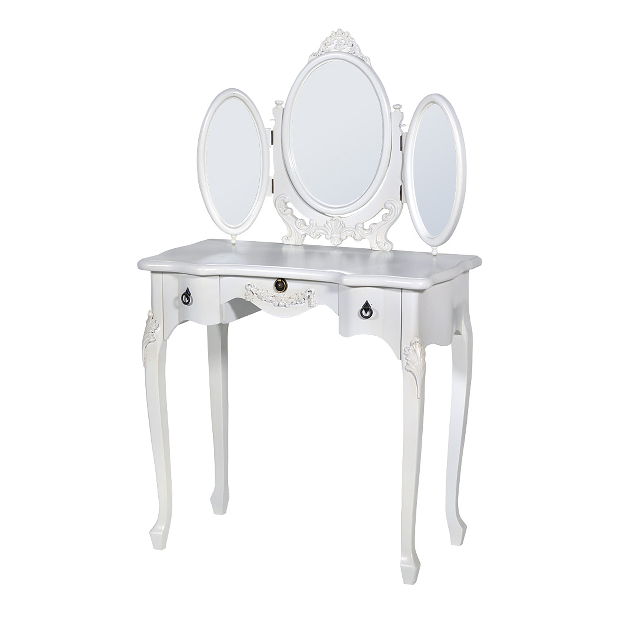 Boudoir Provence Dressing Table with Triple Mirror – Antique White