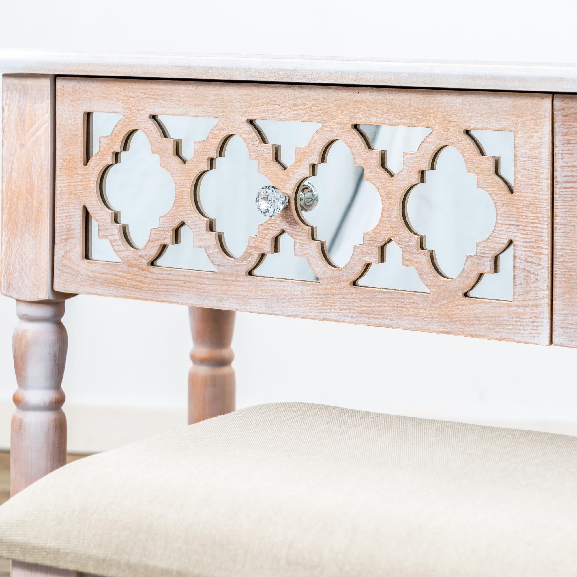 Wood Lattice Mirrored Dressing Table Set