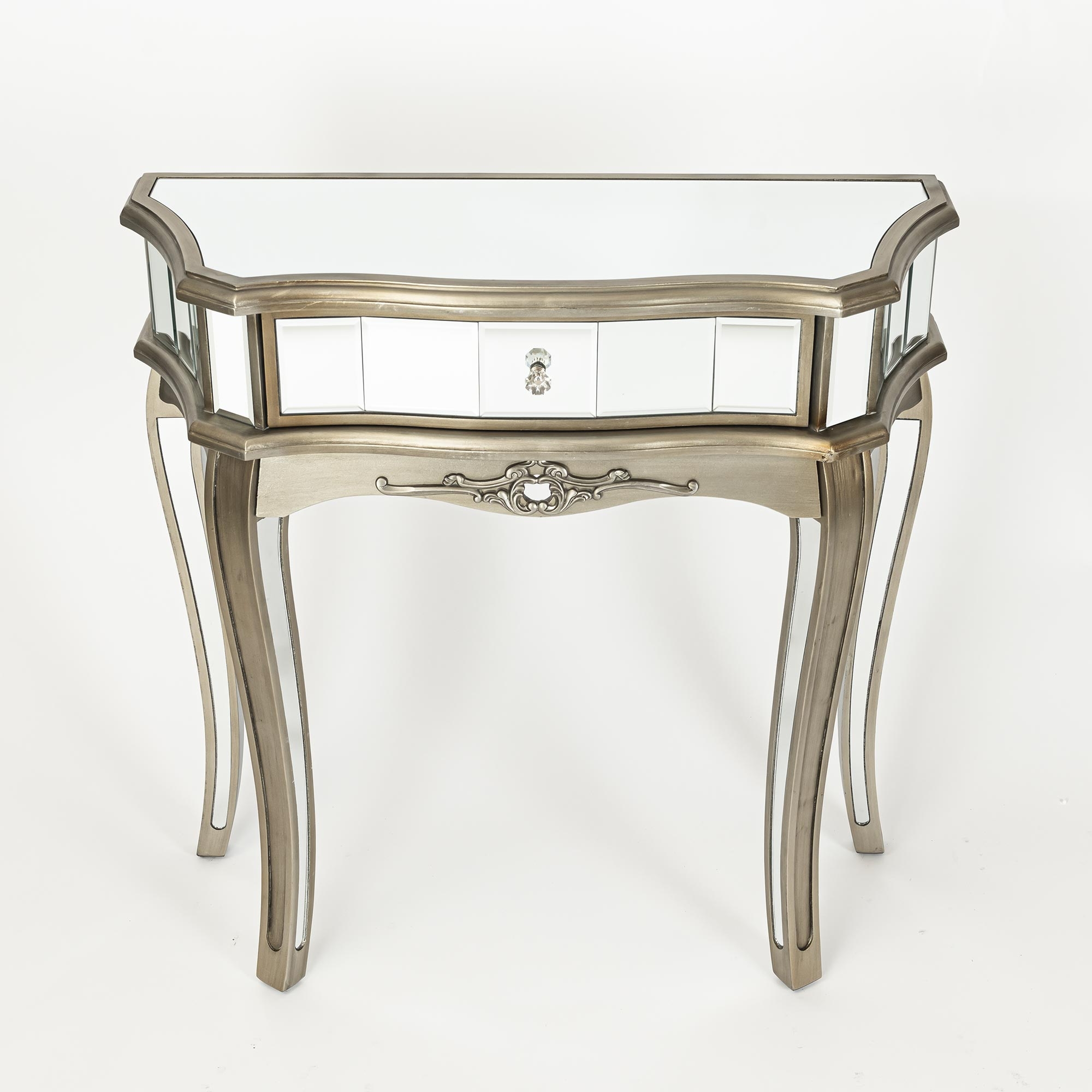 Annabelle Mirrored Dressing Table – Antique Silver with Stool