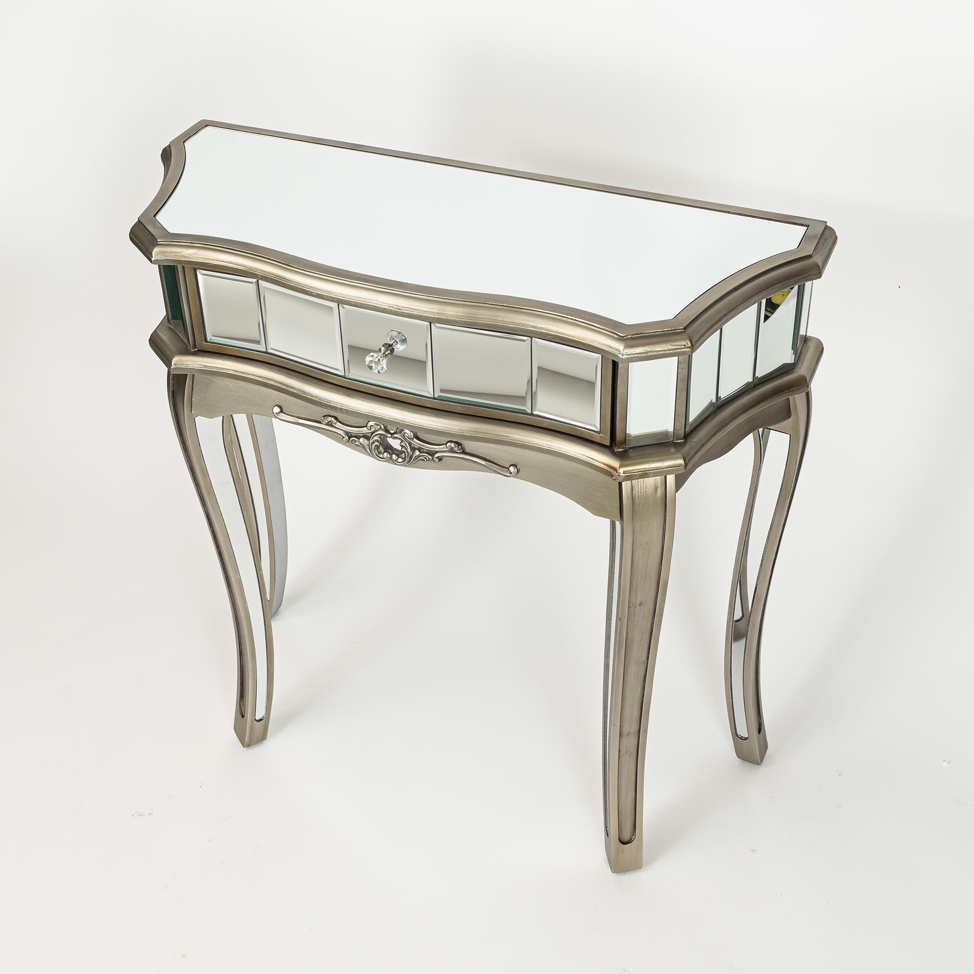 Annabelle Mirrored Dressing Table – Antique Silver with Stool