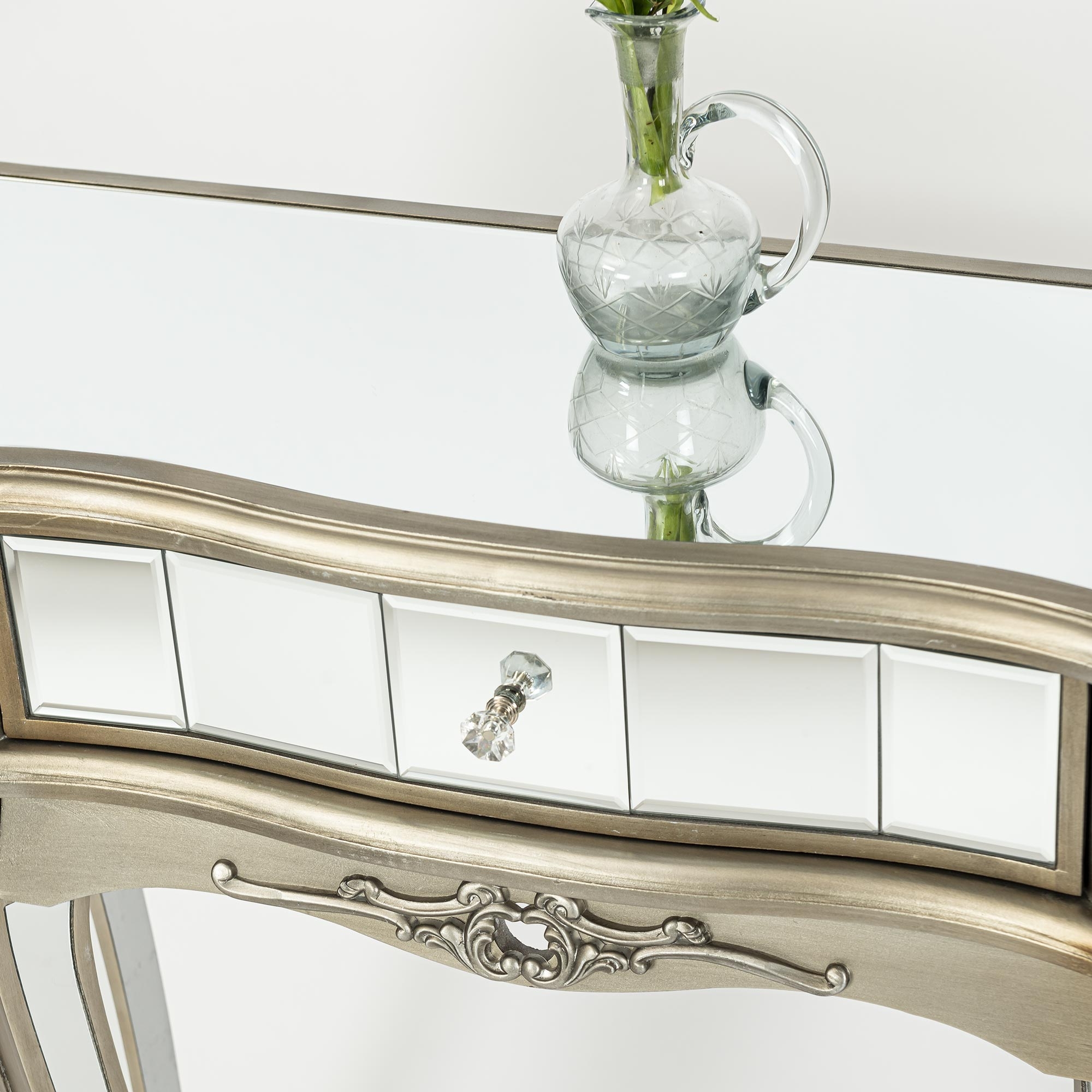 Annabelle Mirrored Dressing Table – Antique Silver with Stool