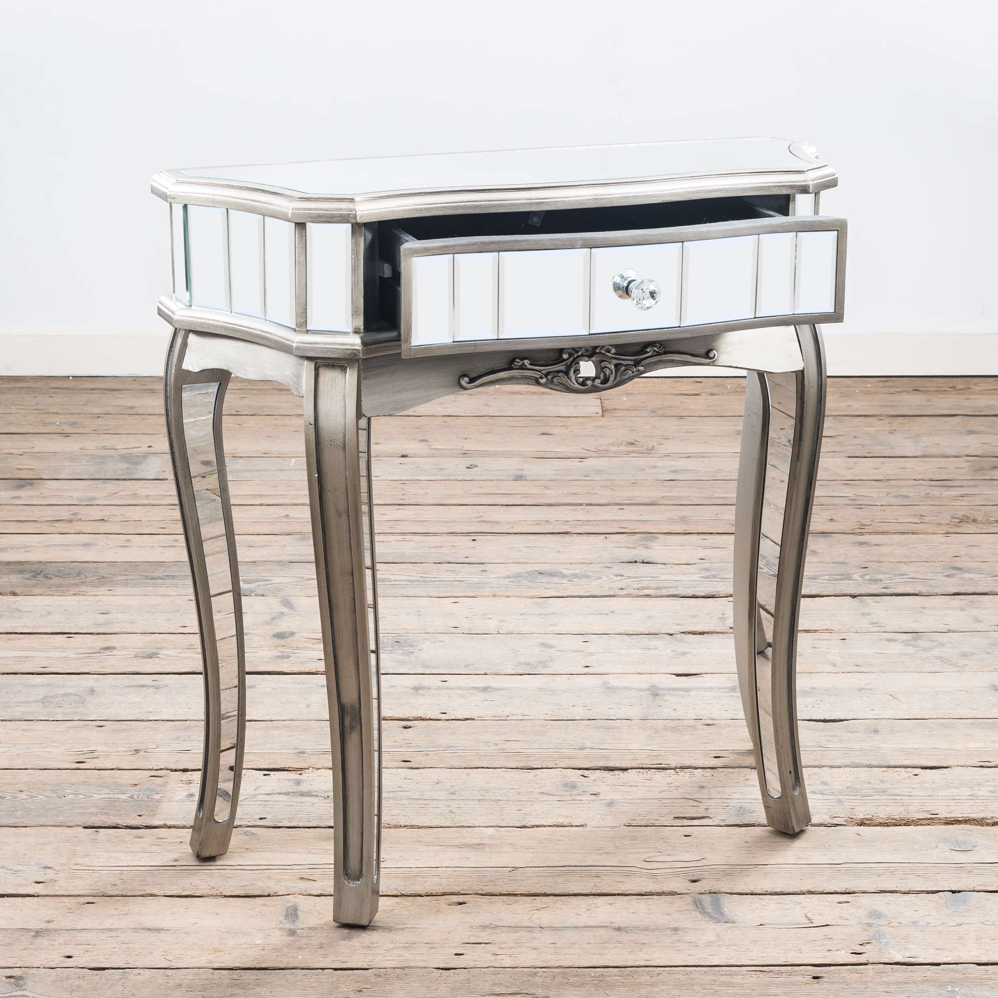 Annabelle Mirrored Dressing Table – Antique Silver with Stool