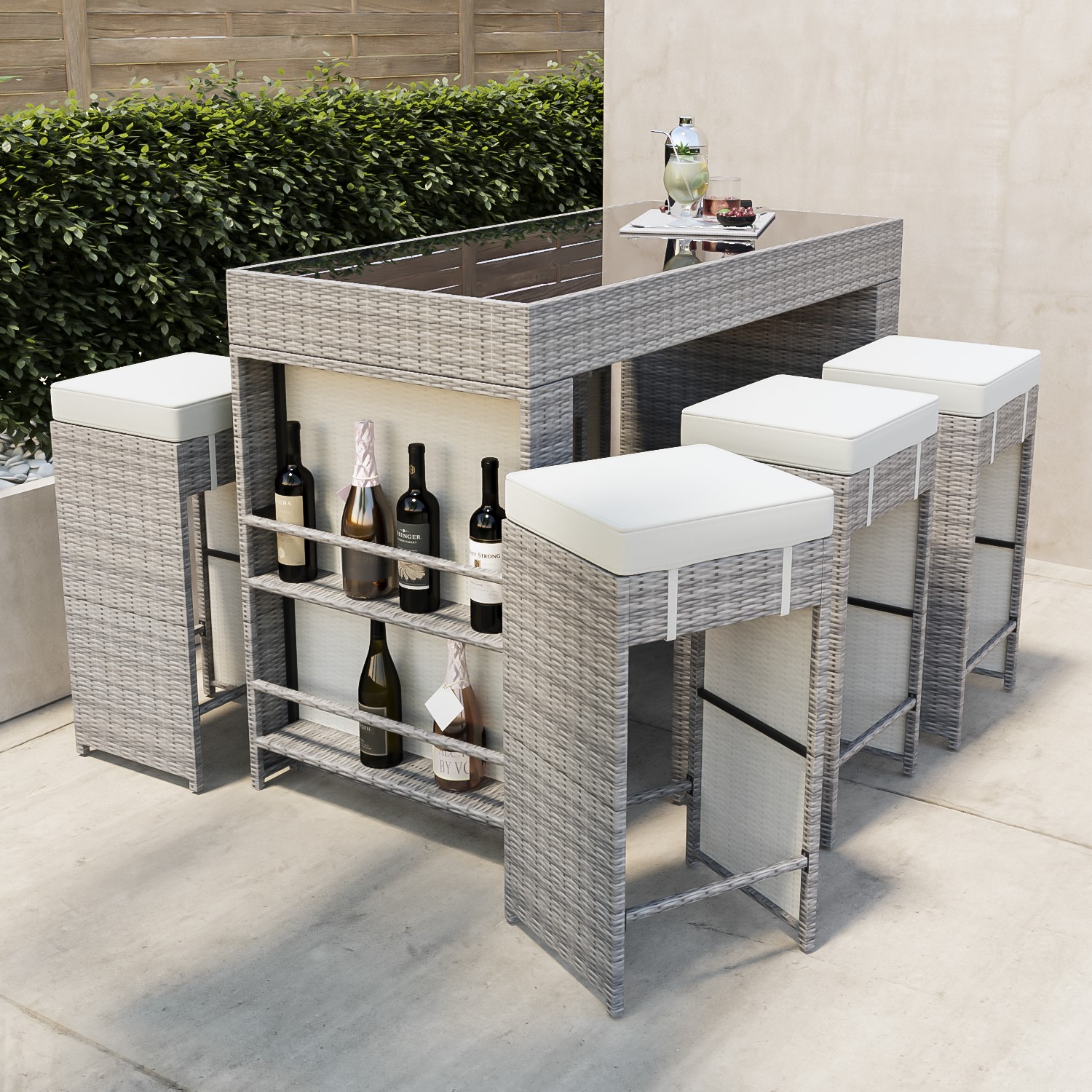 Natural Rattan Garden Bar Cube Set with 6 Stools – Fortrose
