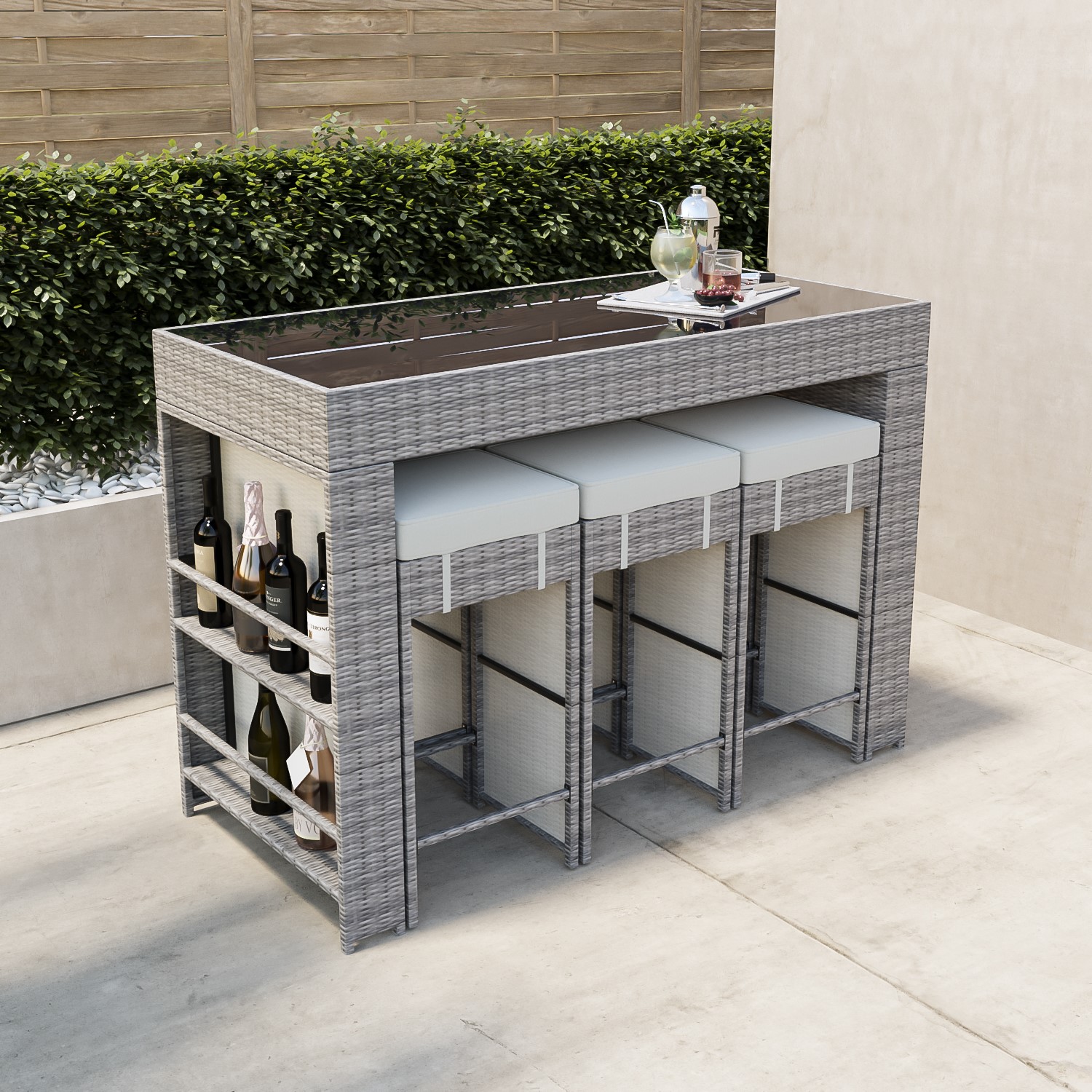 Natural Rattan Garden Bar Cube Set with 6 Stools – Fortrose