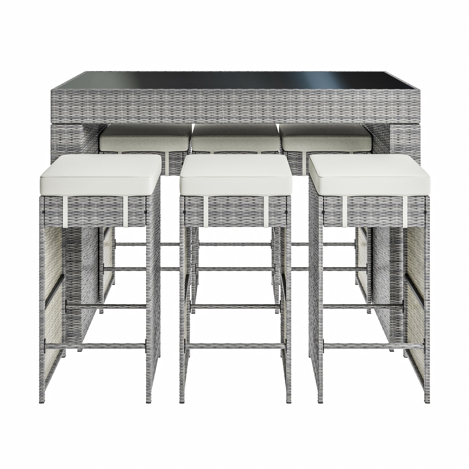 Natural Rattan Garden Bar Cube Set with 6 Stools – Fortrose
