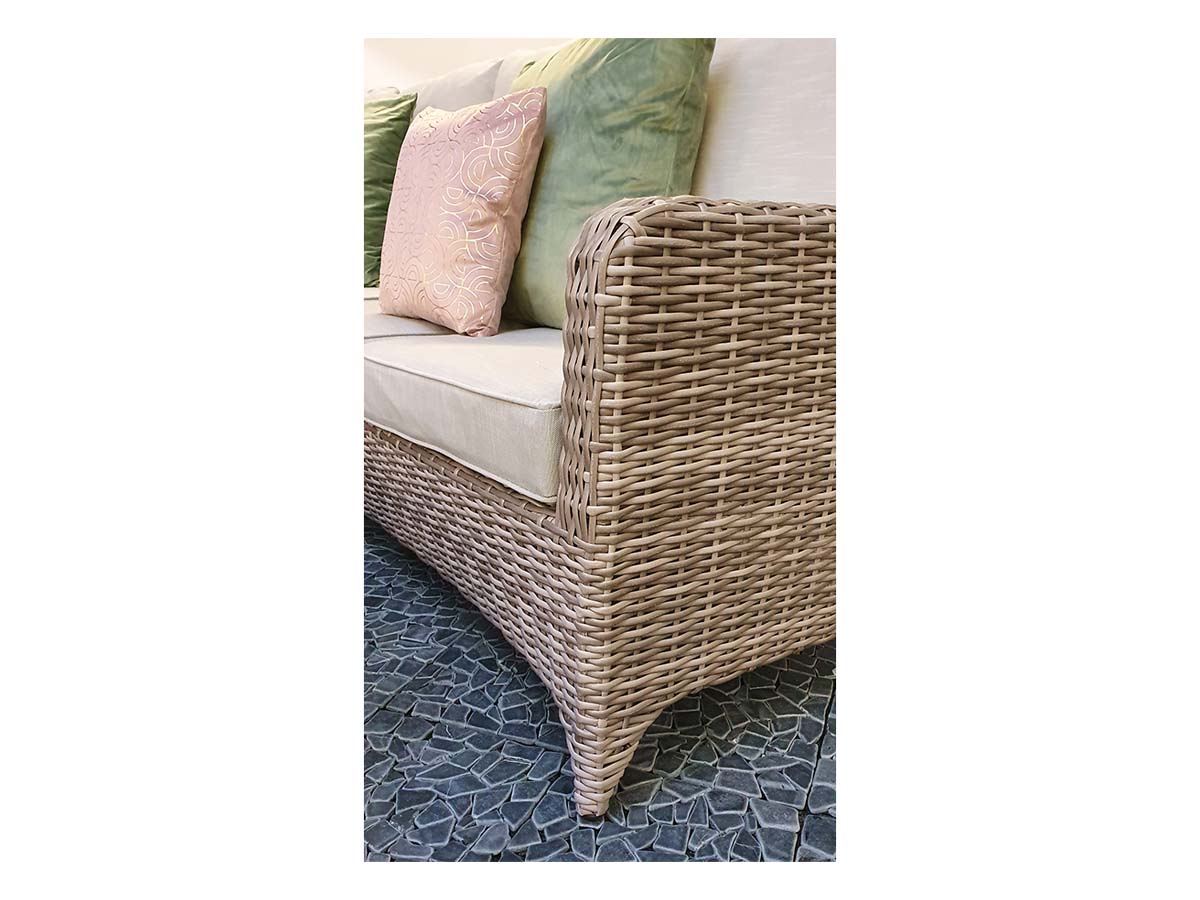 Sarah corner dining in 8mm half round wicker-with lift table & aluminium hand paint top