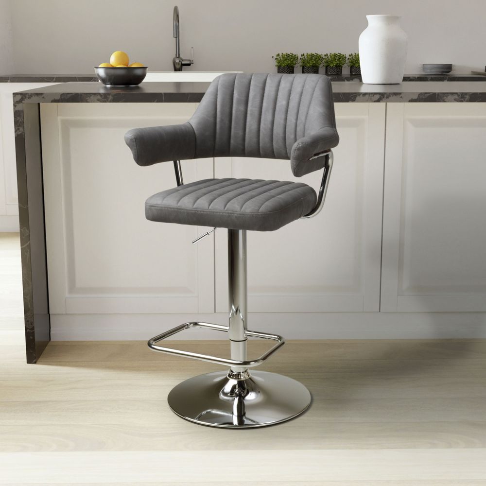 Cortez Leather Effect Charcoal Bar Stool