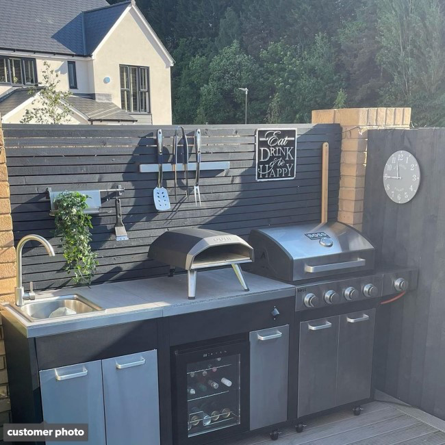 Outdoor Kitchen – 4 Burner Gas BBQ Grill with Beverage Cooler and Sink – Black