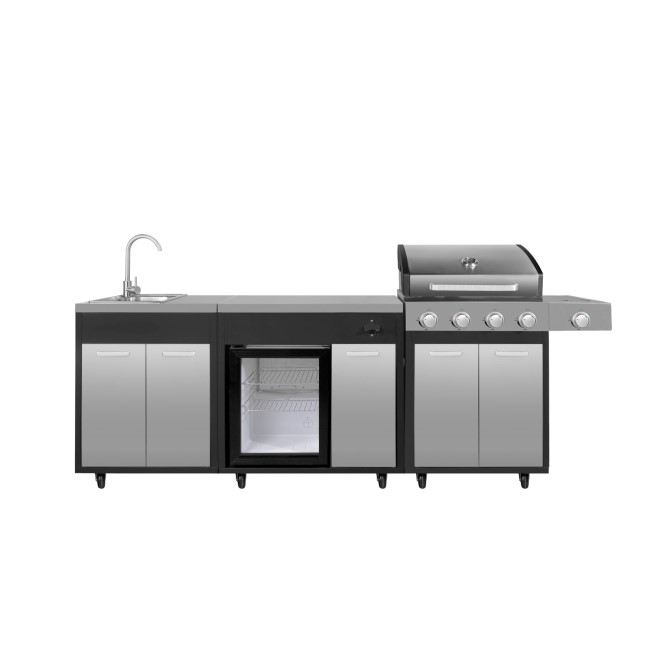 4 Burner Gas BBQ Grill with Beverage Cooler and Sink – Black