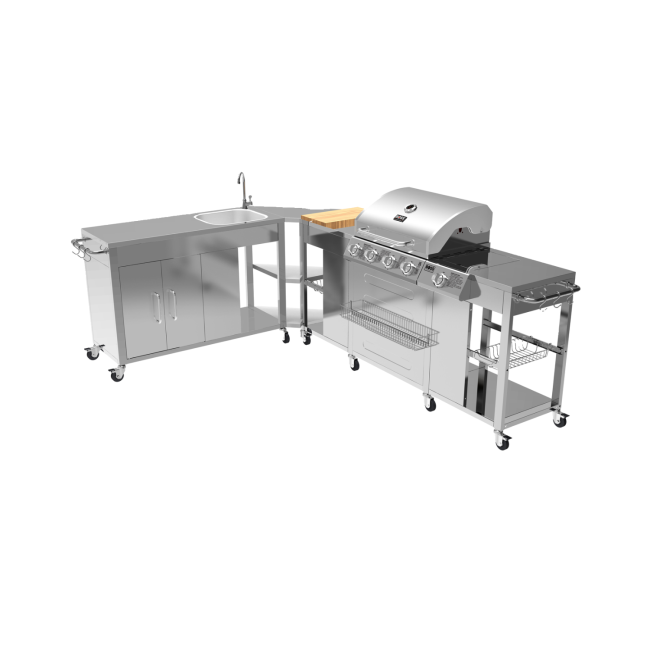 Texas Premium Modular Outdoor Kitchen – 4 Burner Gas BBQ Grill with Side Burner – Stainless Steel
