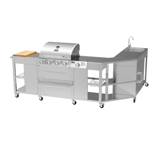 Texas Premium Modular Outdoor Kitchen – 4 Burner Gas BBQ Grill with Side Burner – Stainless Steel