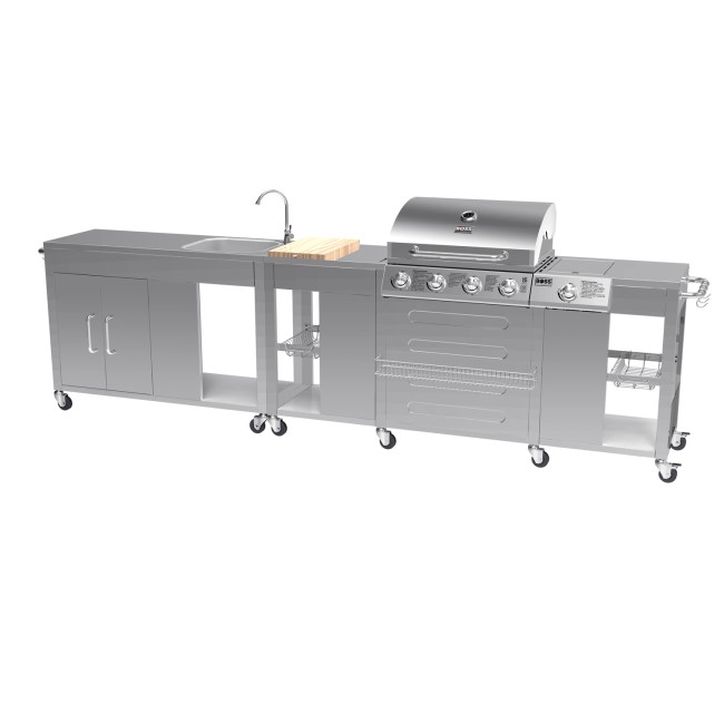 Texas Premium Modular Outdoor Kitchen – 4 Burner Gas BBQ Grill with Side Burner – Stainless Steel