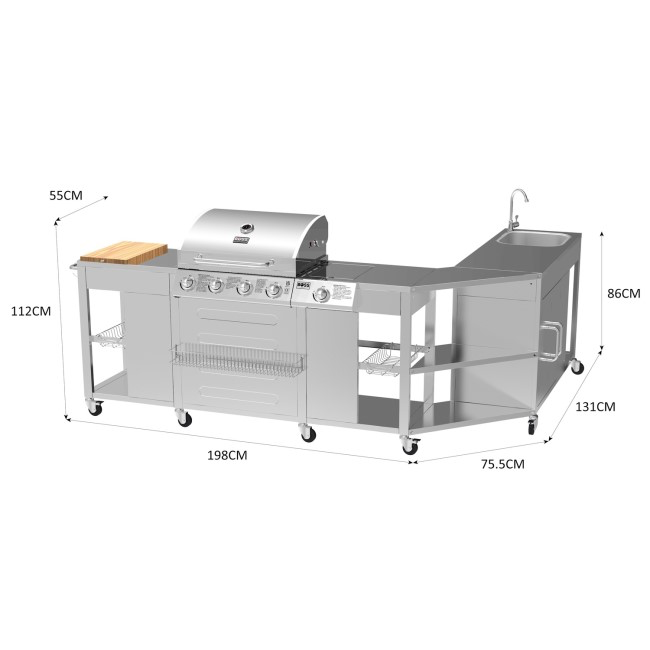 Texas Premium Modular Outdoor Kitchen – 4 Burner Gas BBQ Grill with Side Burner – Stainless Steel