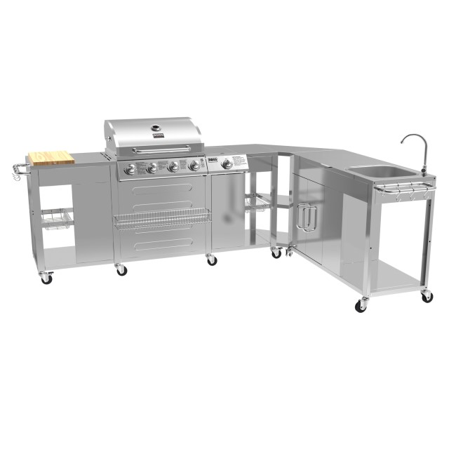 Texas Premium Modular Outdoor Kitchen – 4 Burner Gas BBQ Grill with Side Burner – Stainless Steel