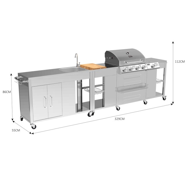 Texas Premium Modular Outdoor Kitchen – 4 Burner Gas BBQ Grill with Side Burner – Stainless Steel
